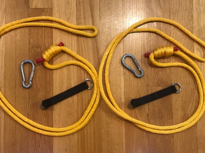 Hand made ropes, carabiners, over the door hangers